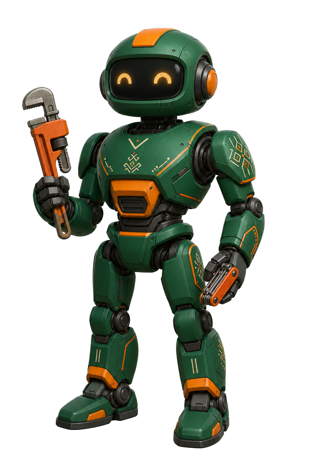 Friendly KaamKarwao service robot holding repair tools
